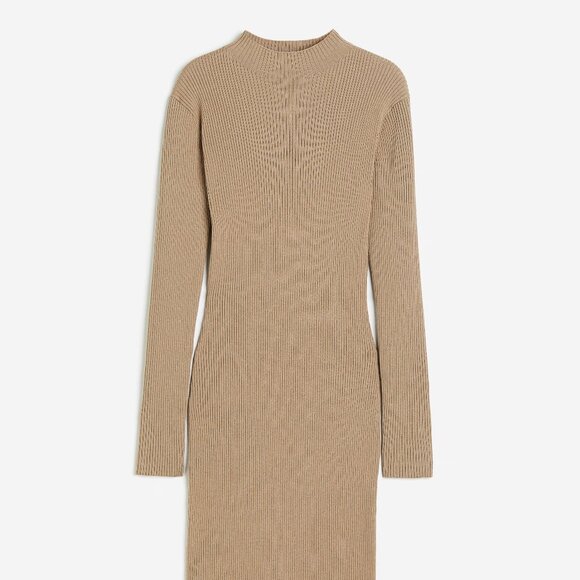 H&M Rib-Knit Mock Turtleneck Dress in Beige (Small) - Picture 1 of 5